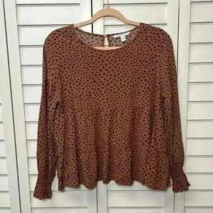 Popsugar Polka Dot Tiered Long Sleeve Babydoll Top Size Medium